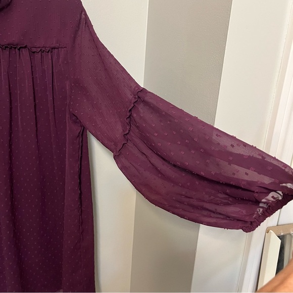 Japna Large Plum Dark Purple Long Sleeve Mini Dress Swiss Dot Mockneck Keyhole - Picture 6 of 9